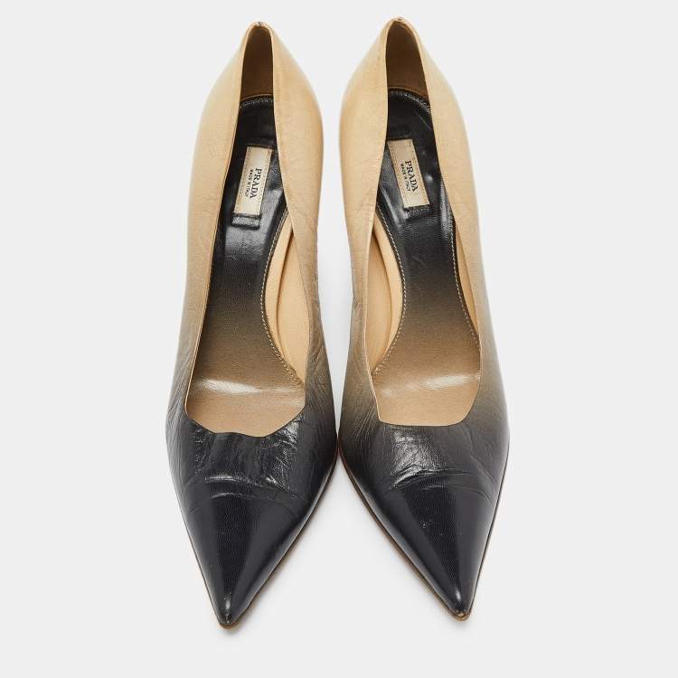 Pre Owned Prada Beige/Grey Leather Pointed Toe Pumps Size 38.5