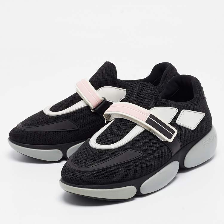 Pre Owned Prada Black Mesh and Leather Cloudbust Sneakers Size 38.5