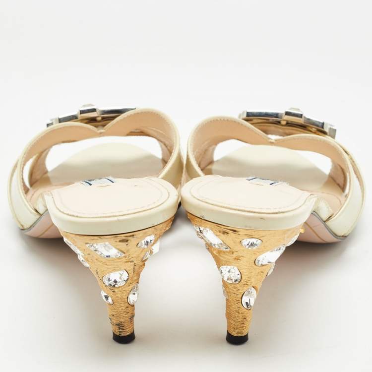 Pre Owned Prada Cream Patent Leather Slide Sandals Size 38