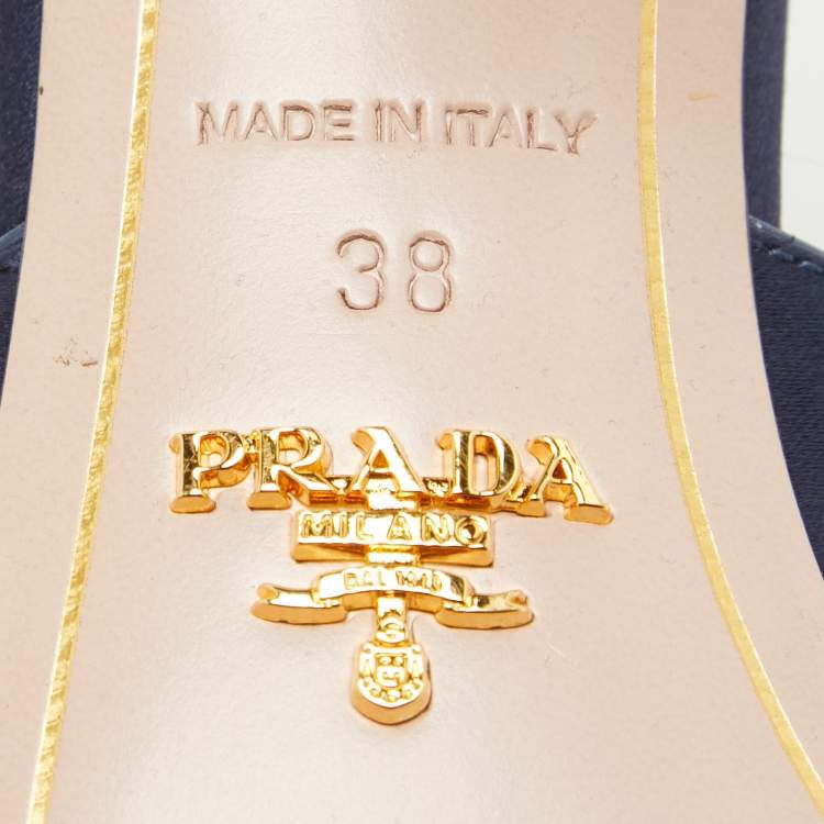 Pre Owned Prada Navy Blue Satin Crystal Embellished Slide Sandals Size 38