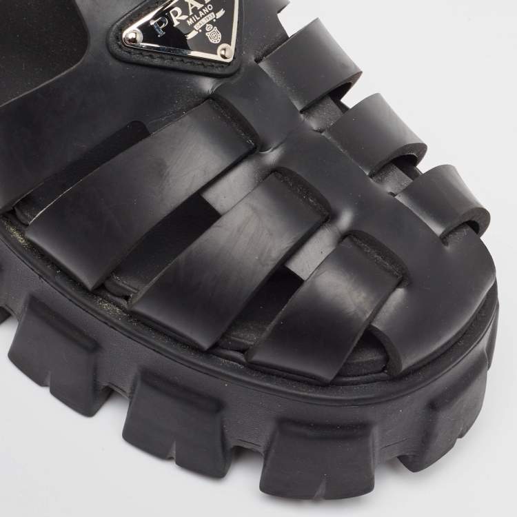 Pre Owned Prada Black Rubber Monolith Sandals Size 37