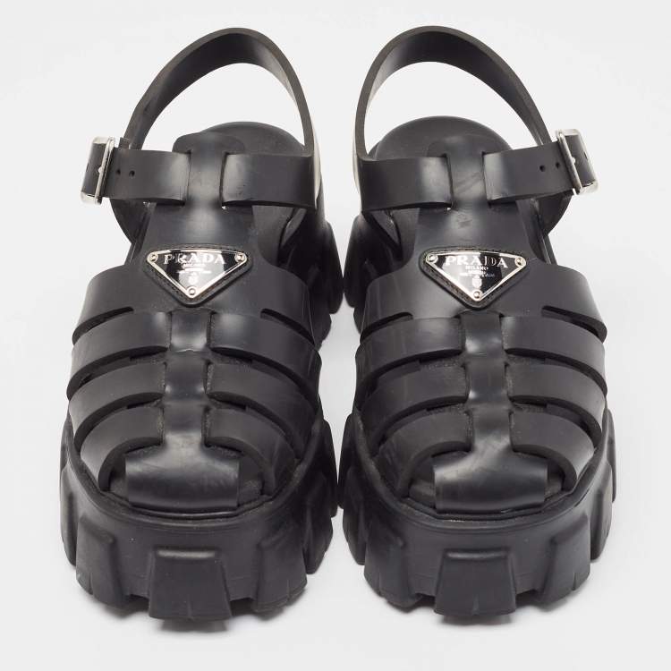 Pre Owned Prada Black Rubber Monolith Sandals Size 37