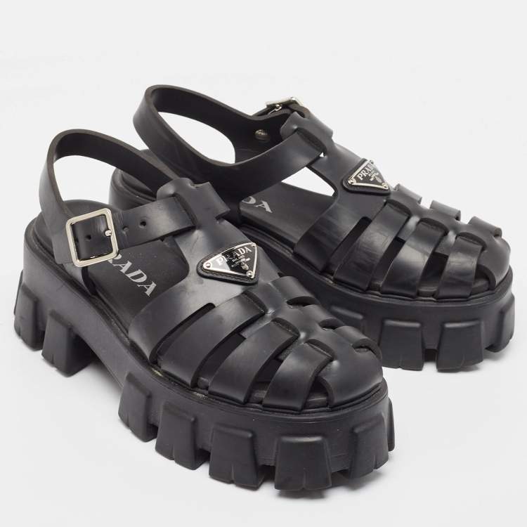 Pre Owned Prada Black Rubber Monolith Sandals Size 37