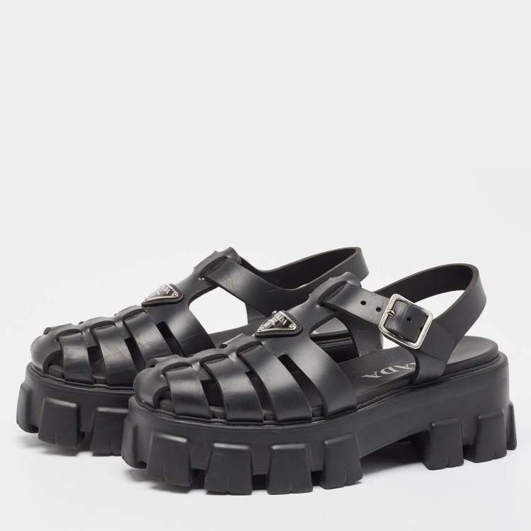 Pre Owned Prada Black Rubber Monolith Sandals Size 37