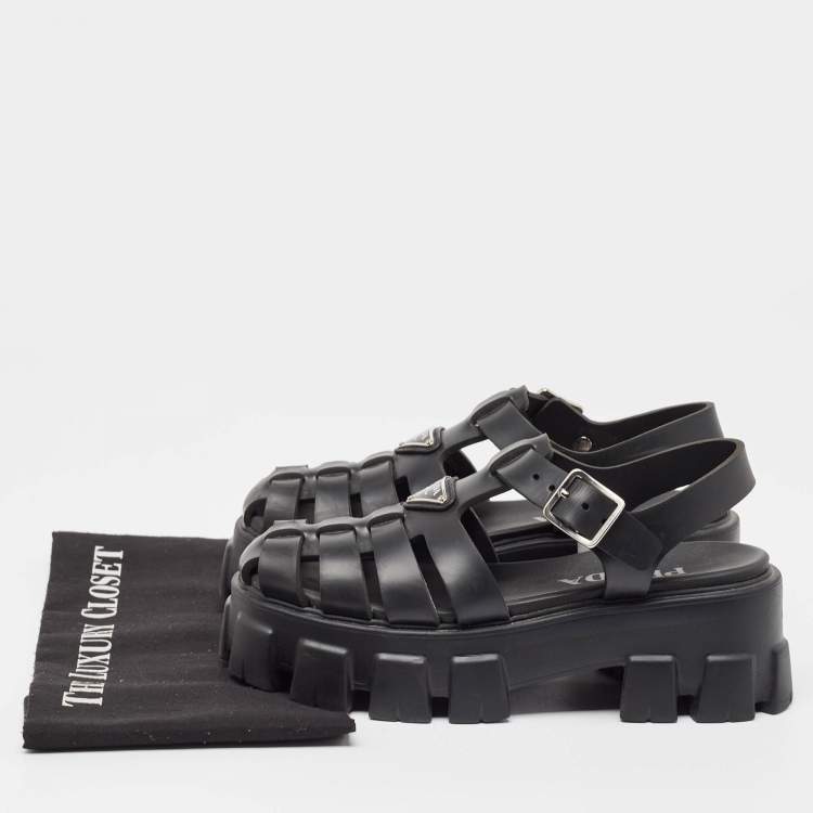 Pre Owned Prada Black Rubber Monolith Sandals Size 37