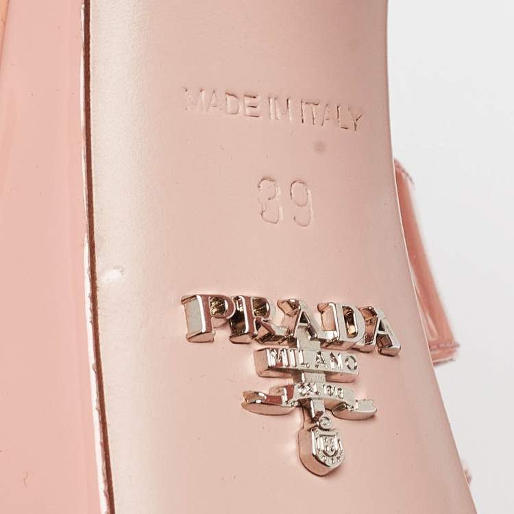 Pre Owned Prada Pink Patent Leather Platform Ankle Strap Sandals Size 39