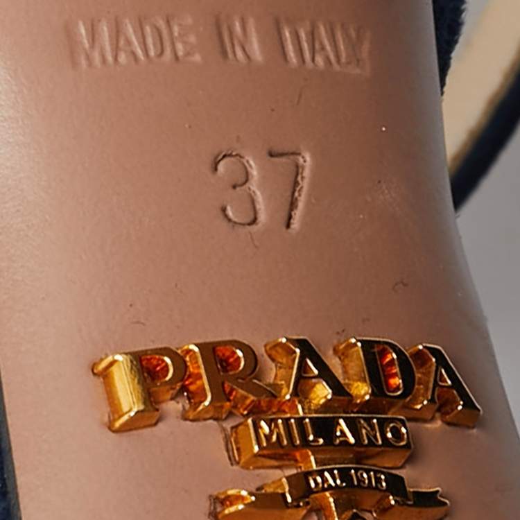 Pre Owned Prada Navy Blue Suede Platform Ankle Strap Sandals Size 37