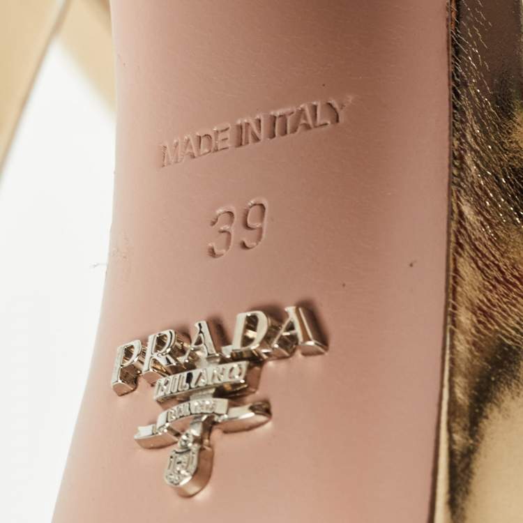 Pre Owned Prada Gold Leather Platform Ankle Strap Sandals Size 39