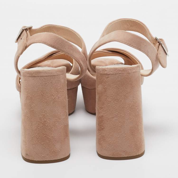 Pre Owned Prada Light Pink Suede Platform Ankle Strap Sandals Size 39