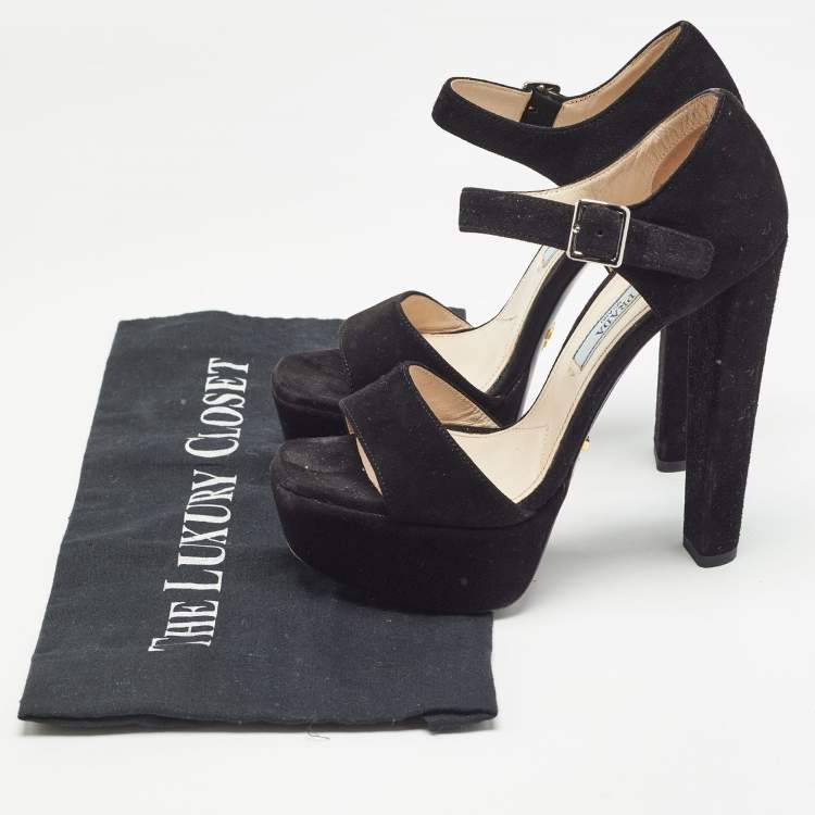 Pre Owned Prada Black Suede Ankle Strap Sandals Size 35