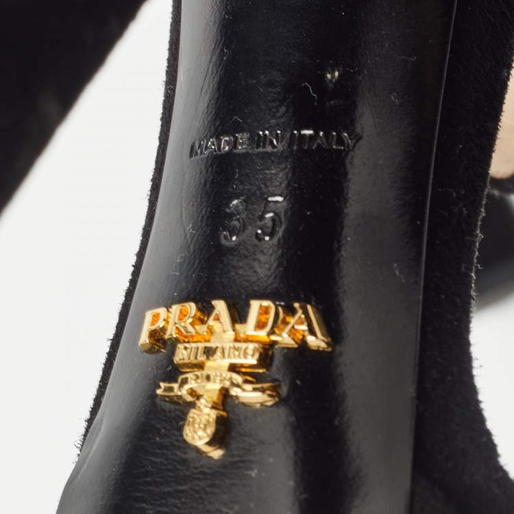 Pre Owned Prada Black Suede Ankle Strap Sandals Size 35