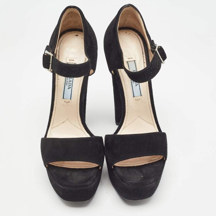 Pre Owned Prada Black Suede Ankle Strap Sandals Size 35