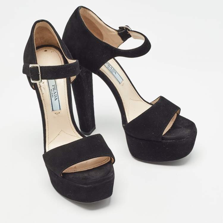 Pre Owned Prada Black Suede Ankle Strap Sandals Size 35