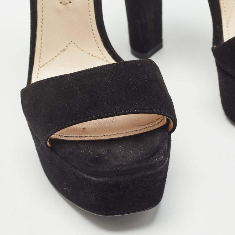 Pre Owned Prada Black Suede Ankle Strap Sandals Size 35