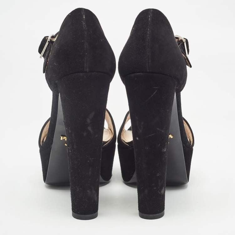 Pre Owned Prada Black Suede Ankle Strap Sandals Size 35