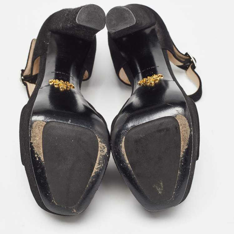 Pre Owned Prada Black Suede Ankle Strap Sandals Size 35