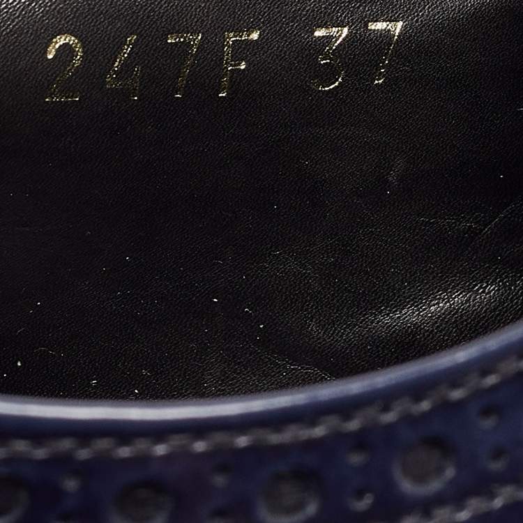 Pre Owned Prada Navy Blue Patent Leather Lace Up Derby Size 37
