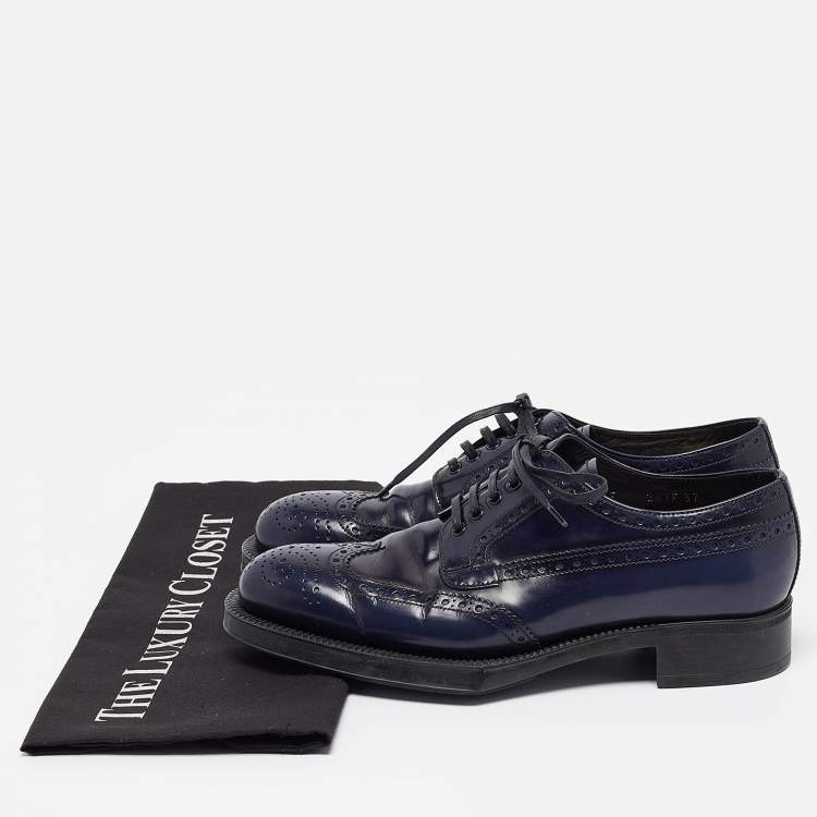 Pre Owned Prada Navy Blue Patent Leather Lace Up Derby Size 37