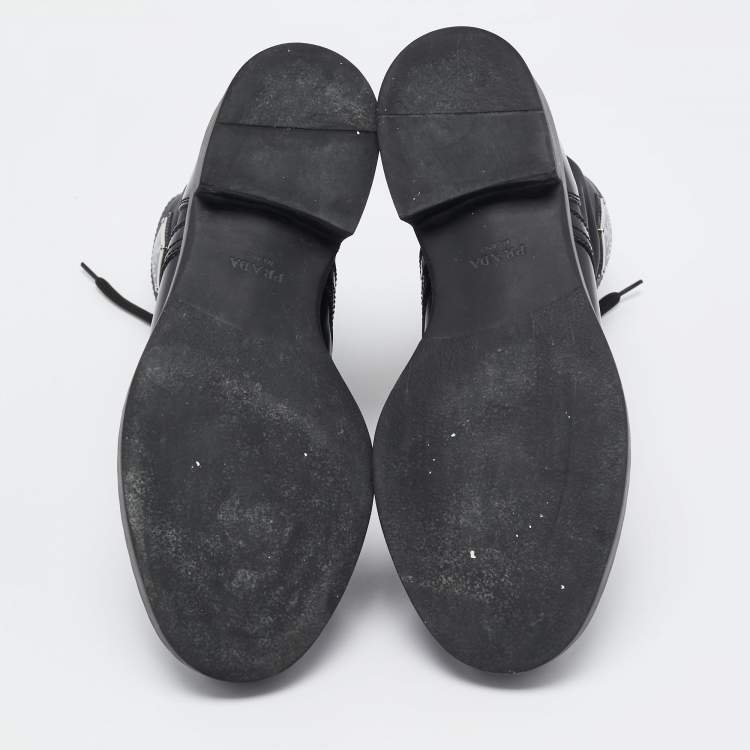 Pre Owned Prada Black Leather and Nylon Ankle Boots Size 37