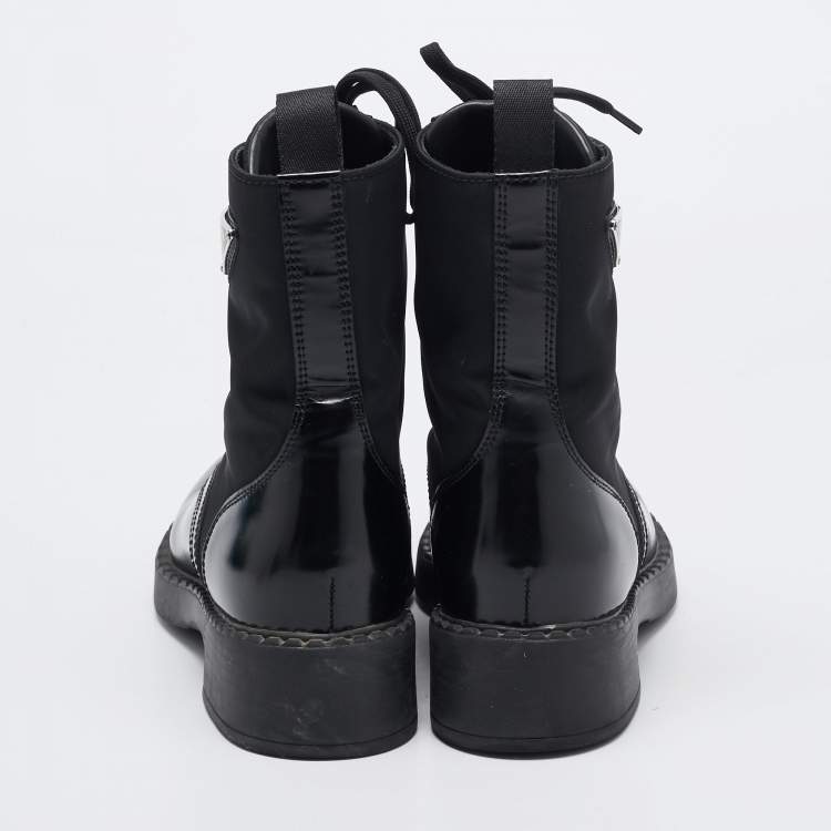 Pre Owned Prada Black Leather and Nylon Ankle Boots Size 37