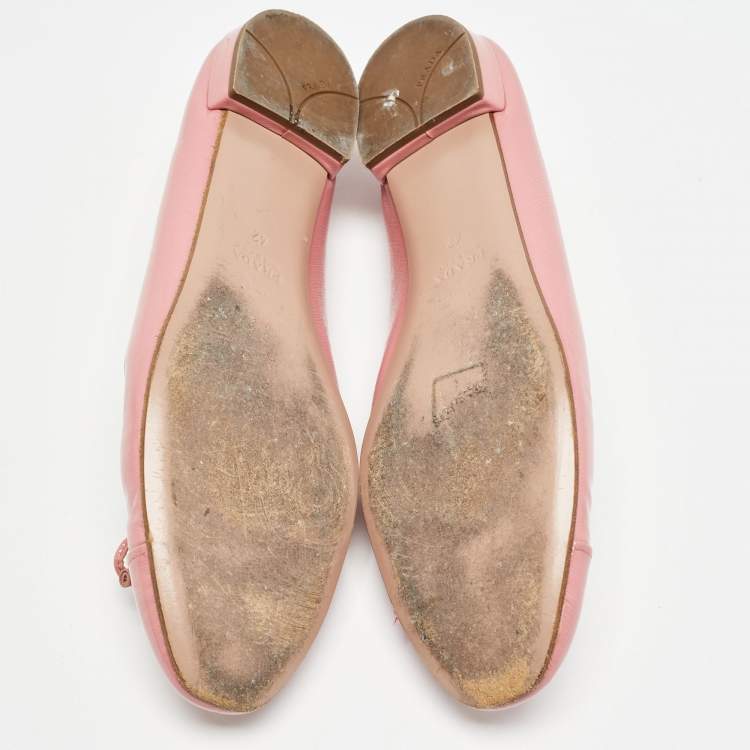Pre Owned Prada Pink Saffiano Vernice Leather Bow Ballet Flats Size 42