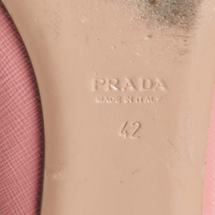 Pre Owned Prada Pink Saffiano Vernice Leather Bow Ballet Flats Size 42