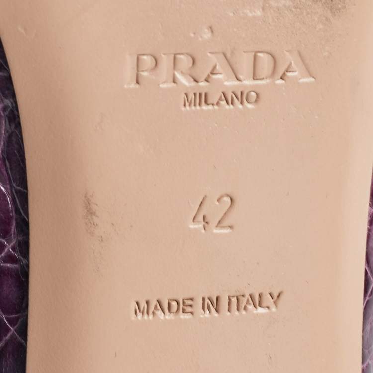 Pre Owned Prada Purple Embossed Croc and Patent Cap Toe Bow Ballet Flats Size 42