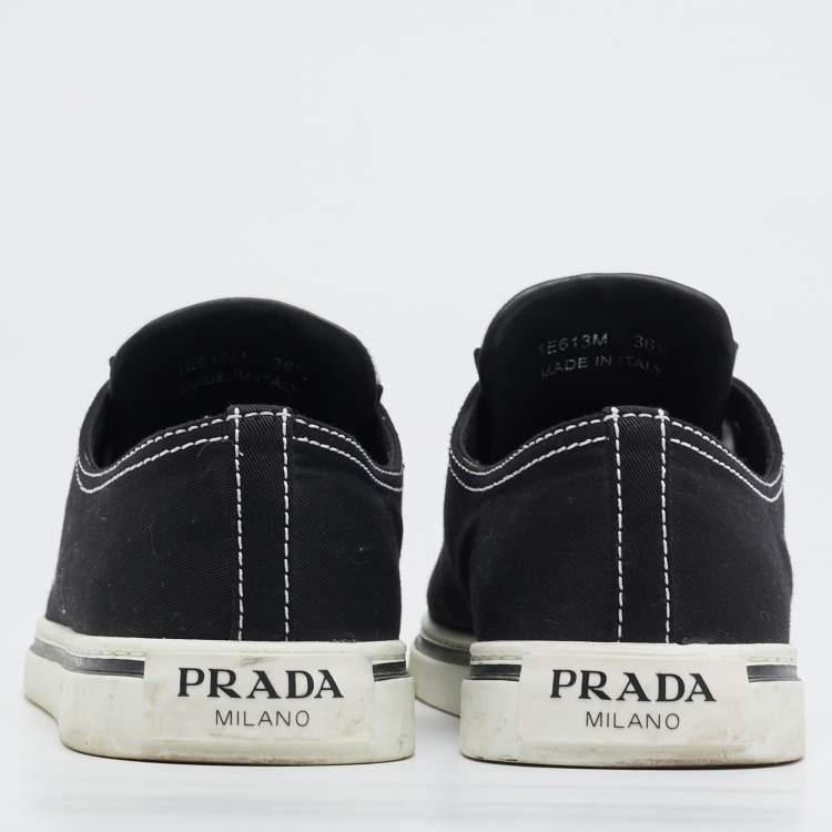 Pre Owned Prada Black/White Canvas Point Toe Low Top Sneakers Size 36.5