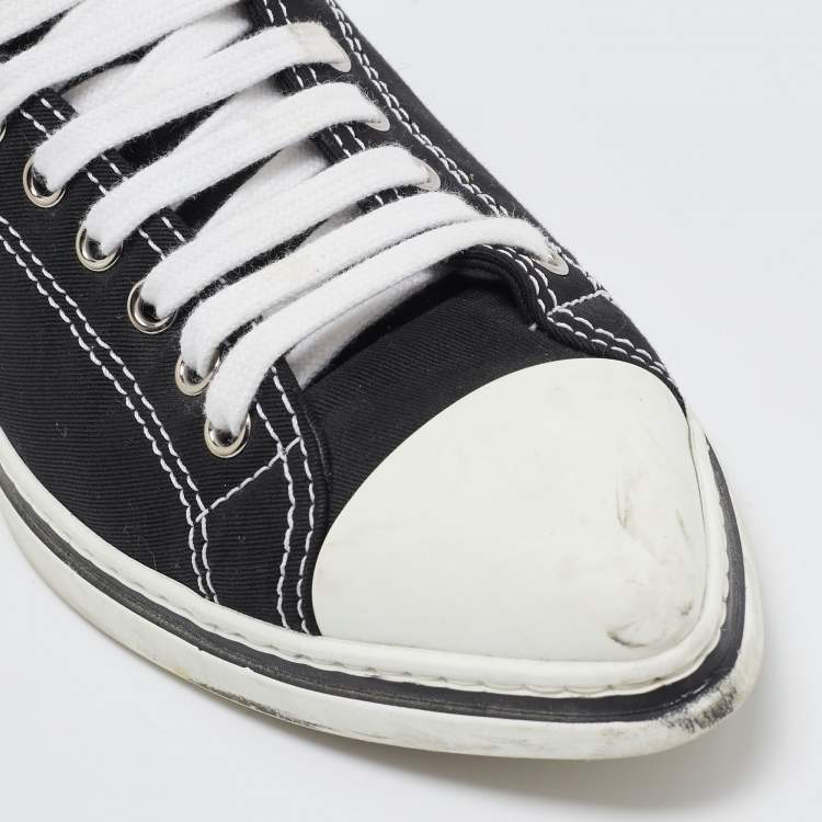 Pre Owned Prada Black/White Canvas Point Toe Low Top Sneakers Size 36.5