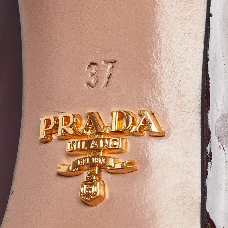 Pre Owned Prada Burgundy Patent Leather Platform Pumps Size 37