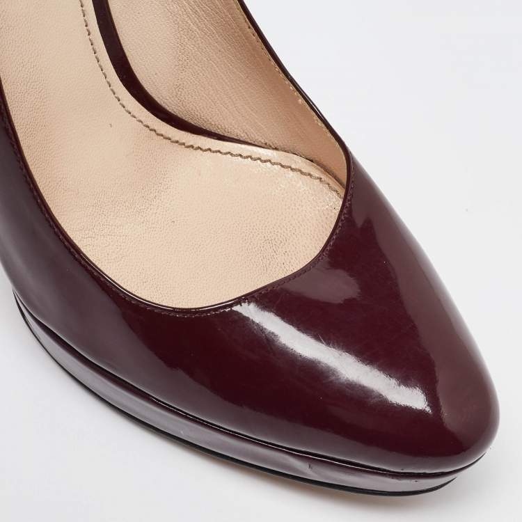 Pre Owned Prada Burgundy Patent Leather Platform Pumps Size 37