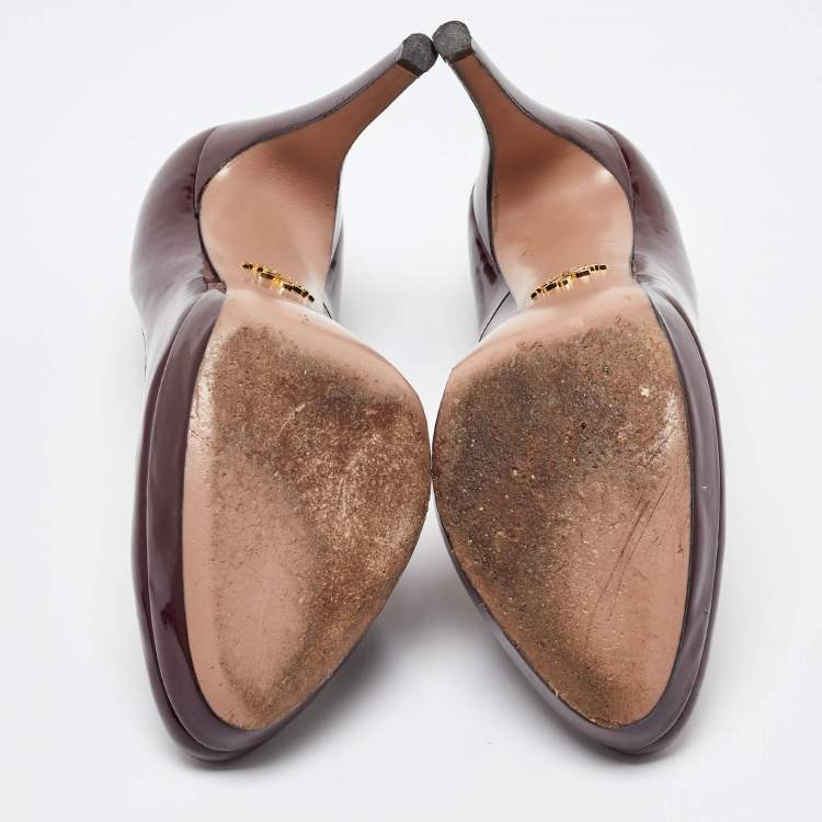 Pre Owned Prada Burgundy Patent Leather Platform Pumps Size 37