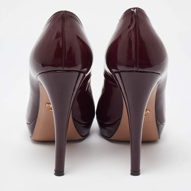 Pre Owned Prada Burgundy Patent Leather Platform Pumps Size 37