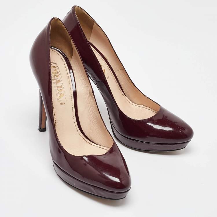 Pre Owned Prada Burgundy Patent Leather Platform Pumps Size 37