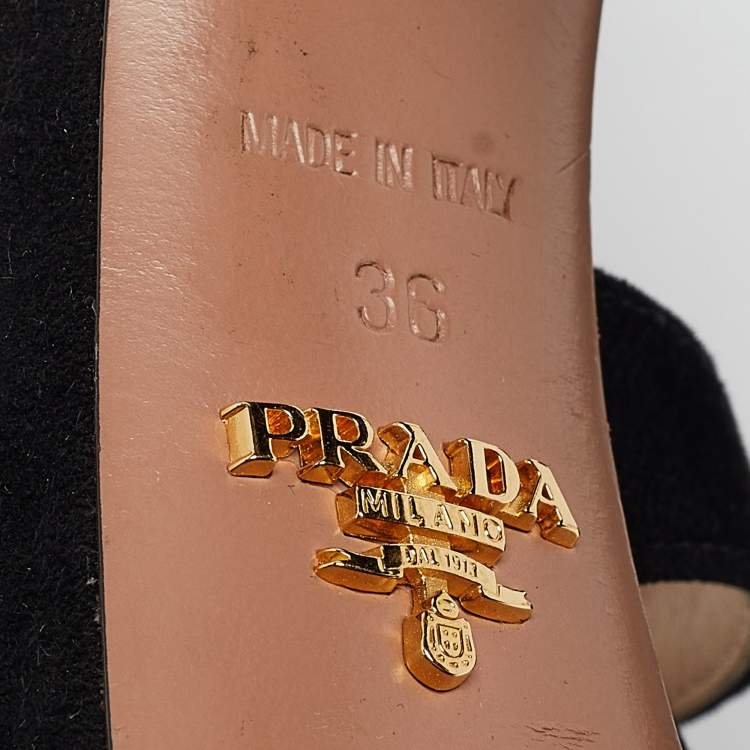 Pre Owned Prada Black Suede Platform Ankle Strap Sandals Size 36