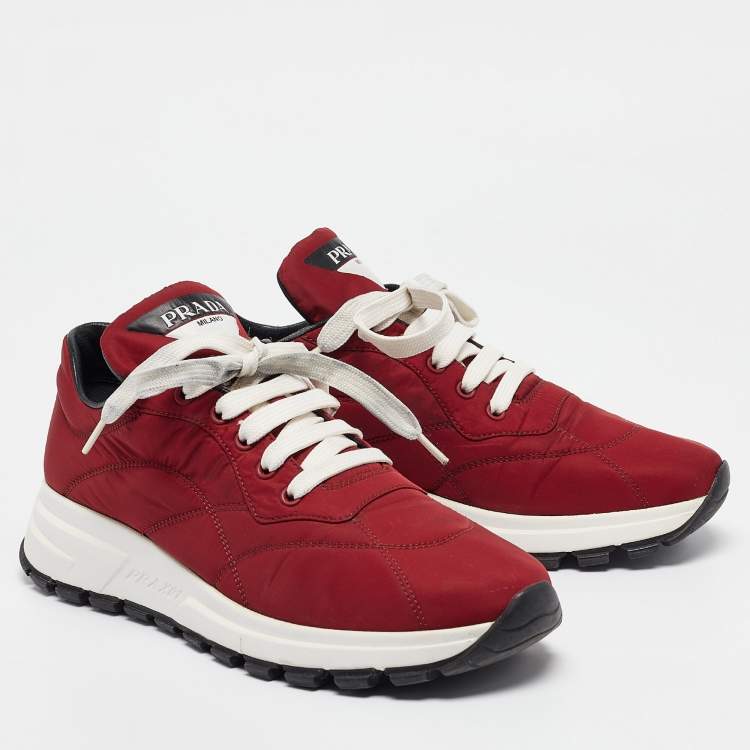 Pre Owned Prada Burgundy nylon Details Low Top Sneakers Size 38