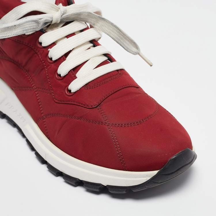 Pre Owned Prada Burgundy nylon Details Low Top Sneakers Size 38