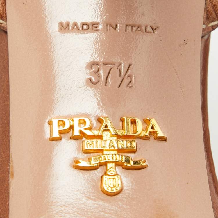 Pre Owned Prada Brown Leather Bow Slingback Sandals Size 37.5