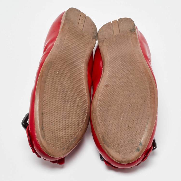 Pre Owned Prada Red Patent Leather Fringe Scrunch Ballet Flats Size 36
