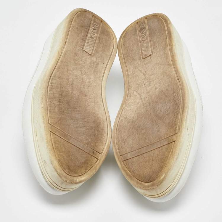 Pre Owned Prada White Leather Crystal Embellished Slip On Sneakers Size 36.5