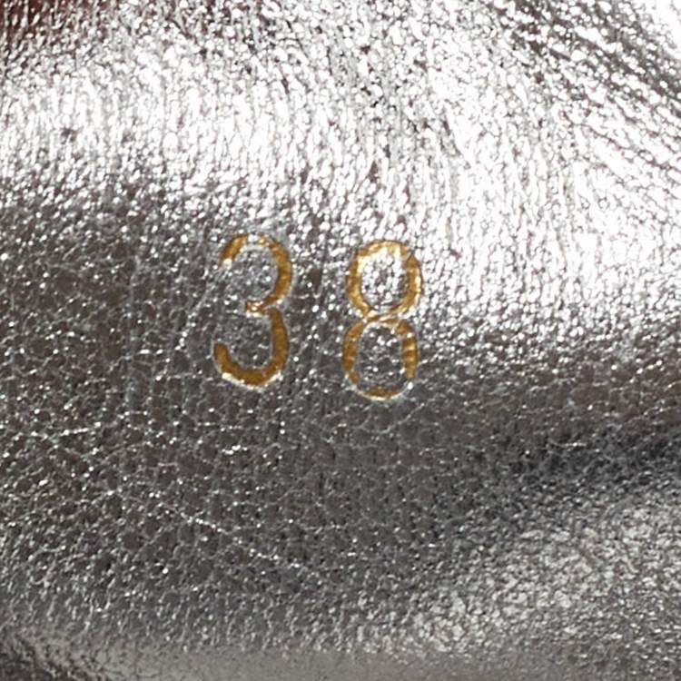 Pre Owned Prada Silver Brogue Leather Wave Wingtip Espadrille Platform Derby Sneakers Size 38