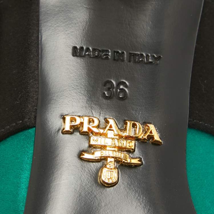 Pre Owned Prada Green Satin Crystal Embellished  Mary Jane Pumps Size 36