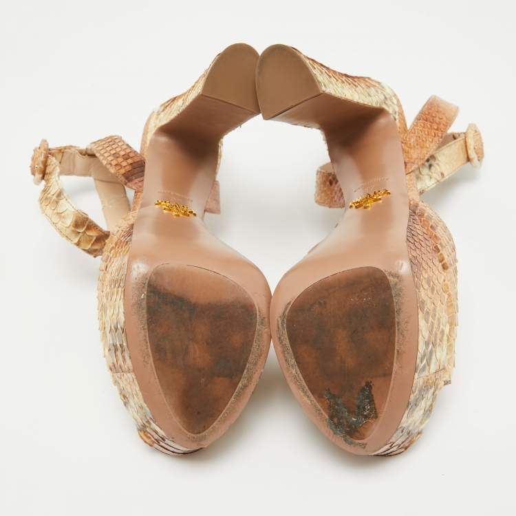 Pre Owned Prada Two Tone Python Leather Slingback Sandals Size 37