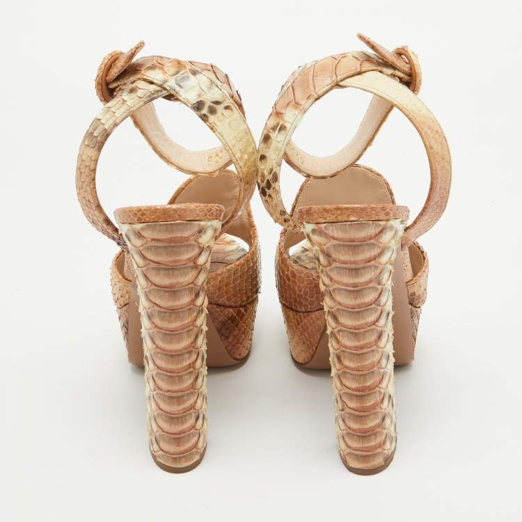 Pre Owned Prada Two Tone Python Leather Slingback Sandals Size 37