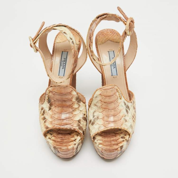 Pre Owned Prada Two Tone Python Leather Slingback Sandals Size 37