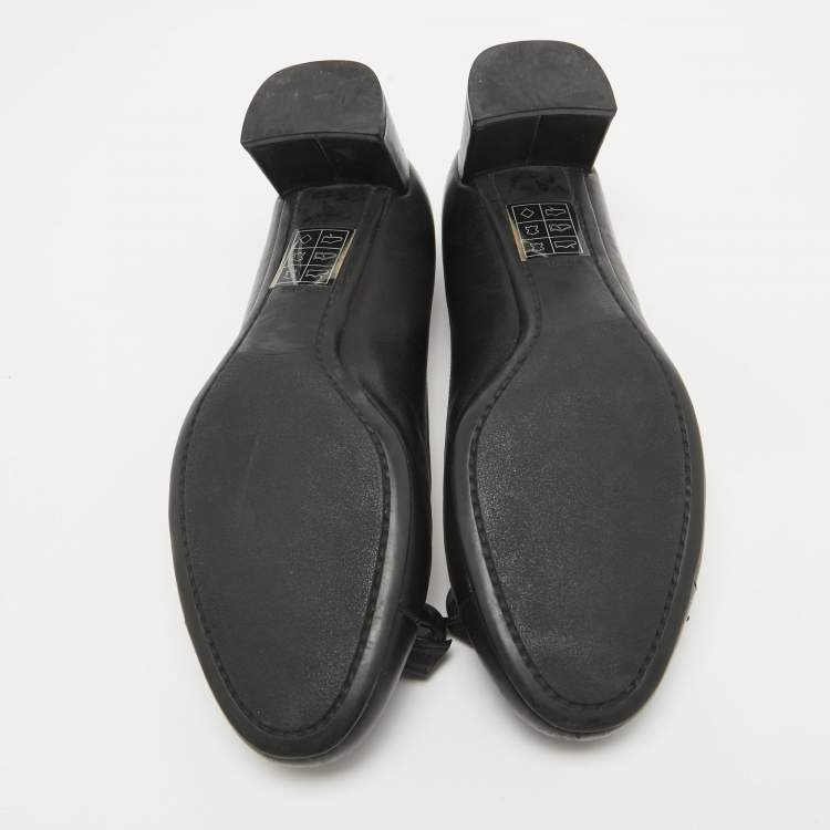 Pre Owned Prada Sports Black Leather Bow Block Heel Round Toe Pumps Size 36.5