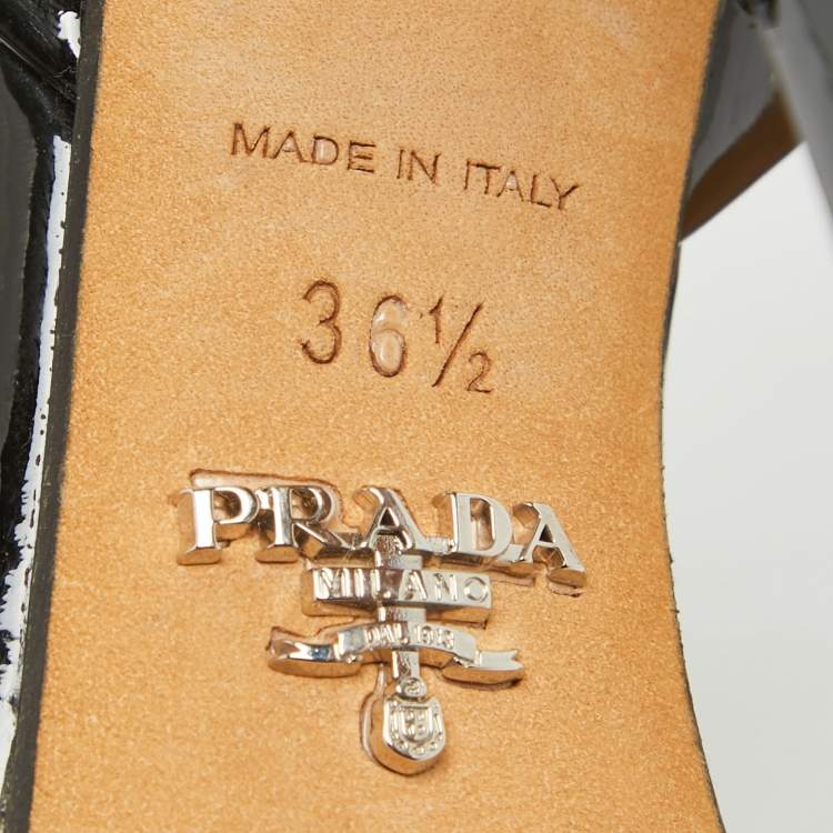 Pre Owned Prada Black Patent Leather Espadrille Platform Ankle Strap Sandals Size 36.5