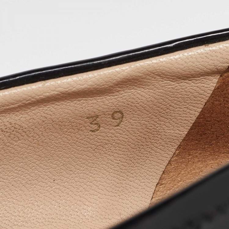 Pre Owned Prada Black Patent Leather Bow Peep Toe Wedge Pumps Size 39