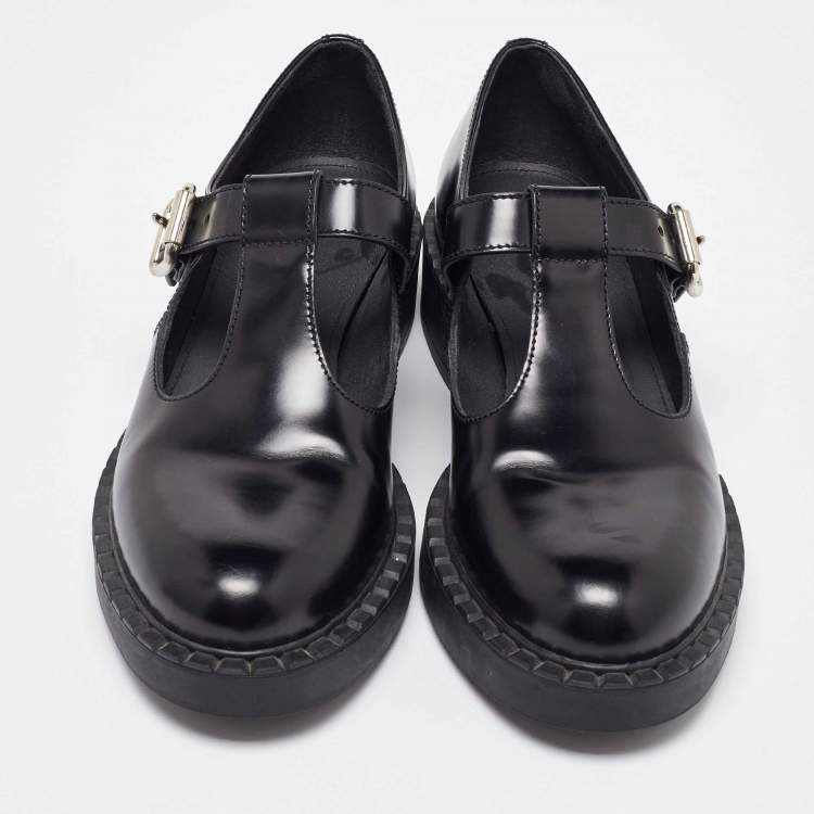 Pre Owned Prada Black Leather Mary Jane Loafers Size 38.5