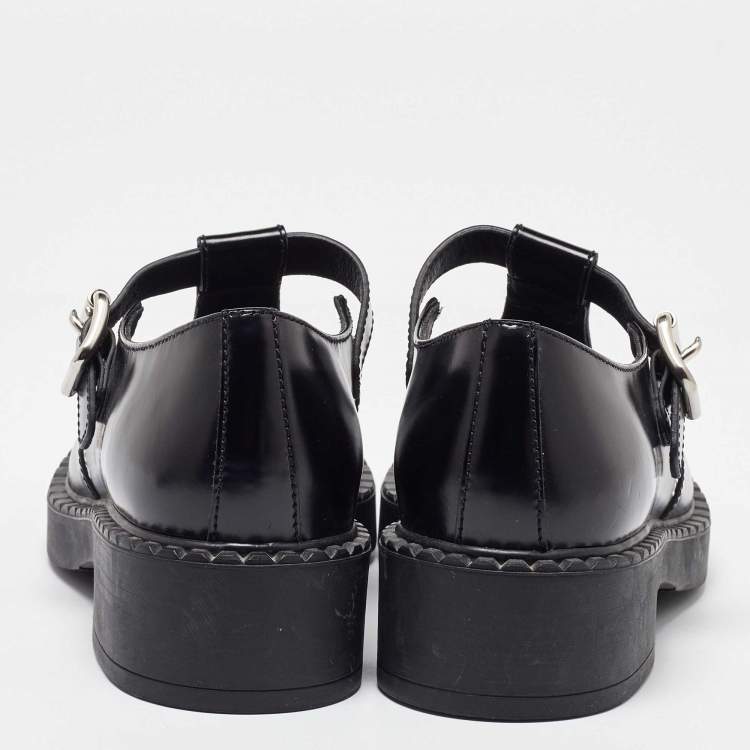 Pre Owned Prada Black Leather Mary Jane Loafers Size 38.5